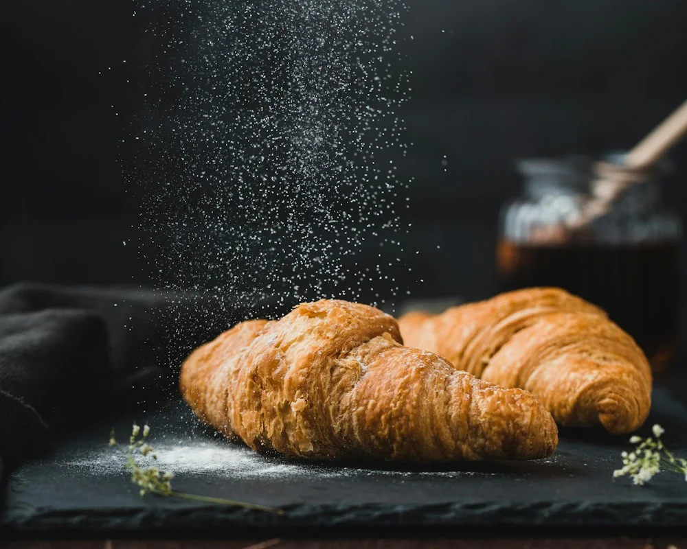 Fresh golden pastries and bakery treats